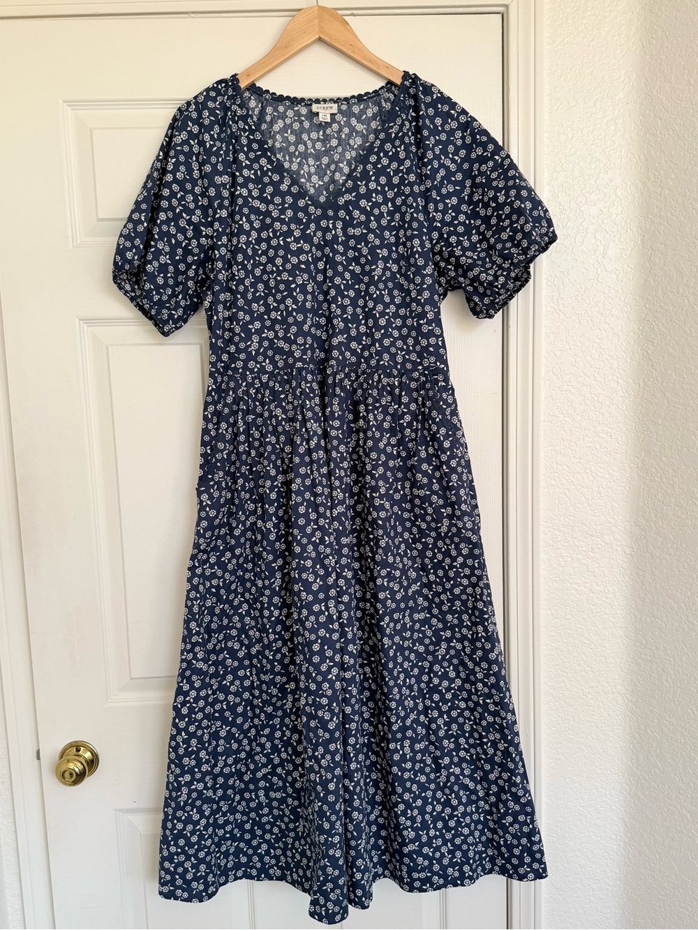 J. Crew Navy Blue Floral V-Neck Maxi Dress Size 16